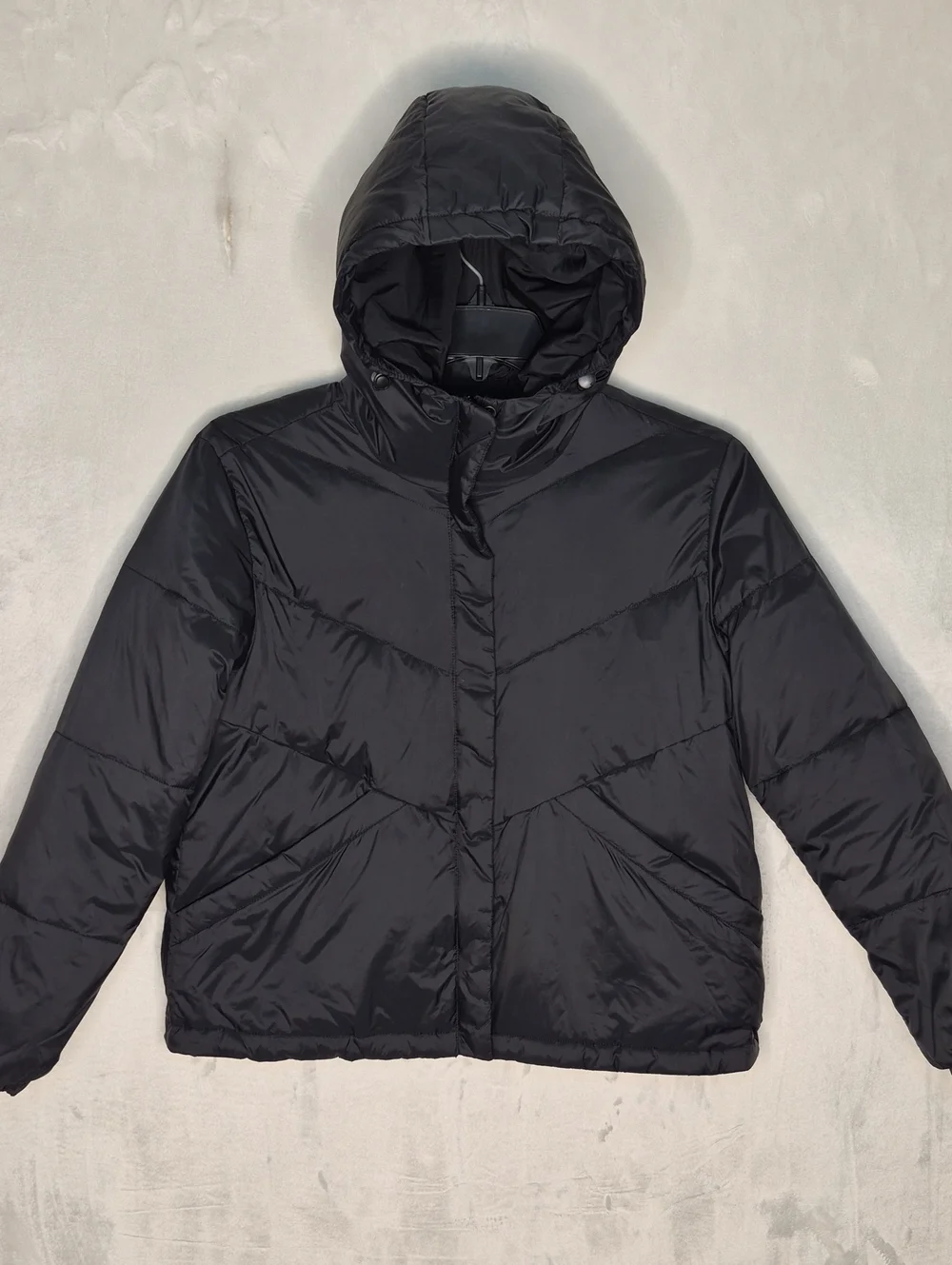 Madewell Hooded Chevron Quilted Short Puffer Jacket Black Small S - Picture 1 of 11